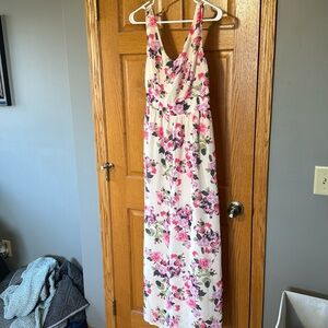 Cream maxi dress with pink and purple flowers